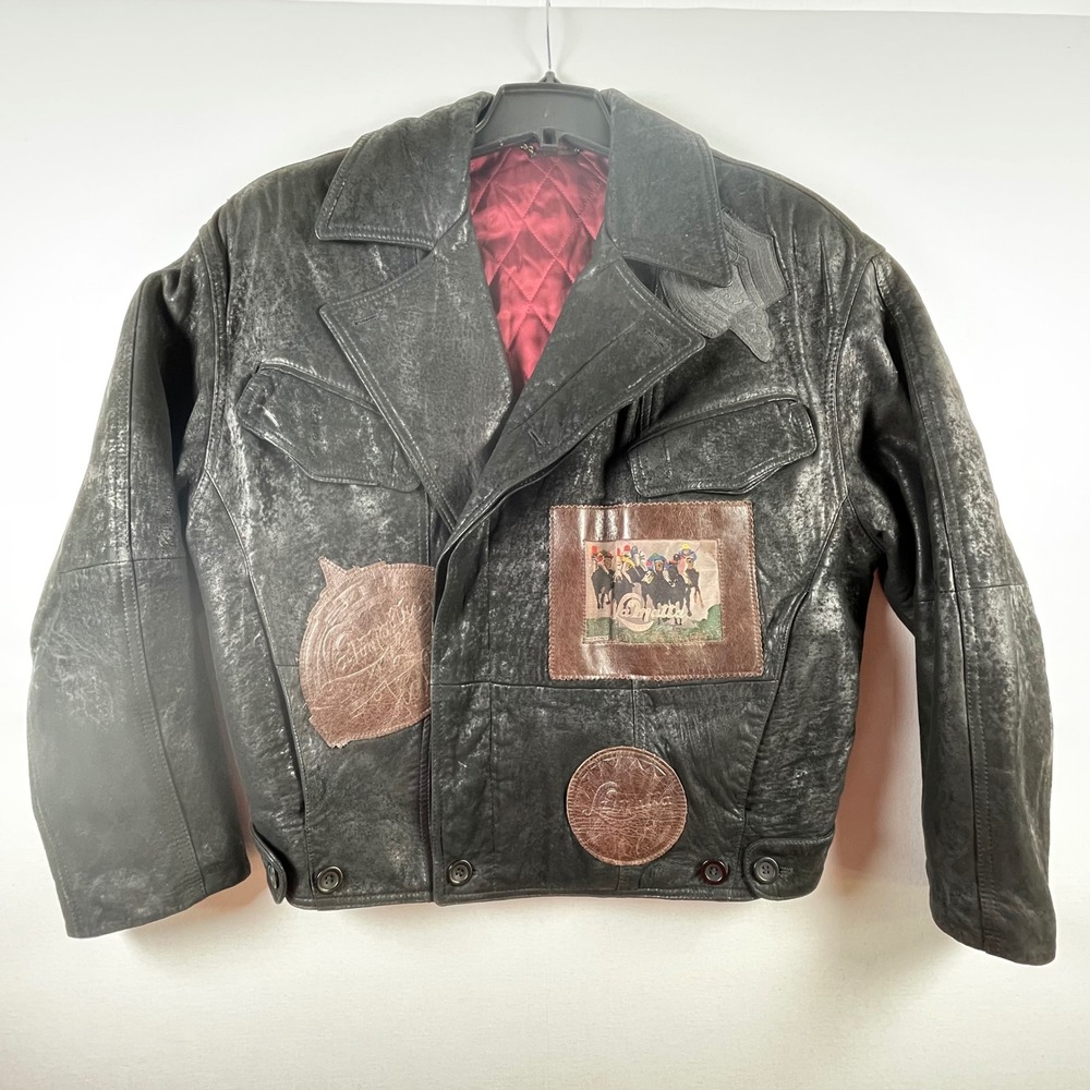 La Matta Vintage Leather Bomber Jacket Double Breasted Sheepskin Italy Patch 80s